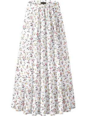 Women’s Chiffon Elastic High Waist Pleated A-Line Maxi Skirts